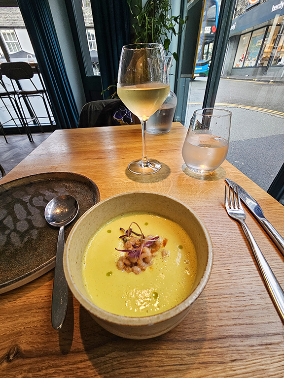 The Schelly. Potted shrimp with curried caulifower veloute.